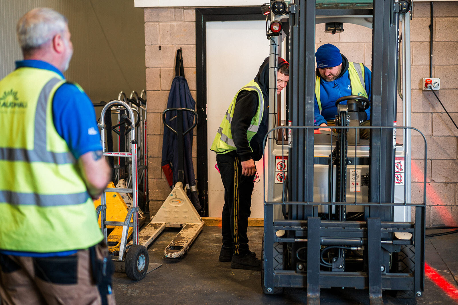 Forklift driving in warehouse